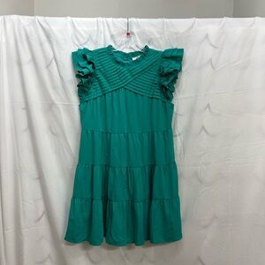 Entro Teal Ruffle Sleeve Dress